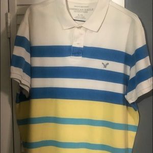 American Eagle Outfitters Men’s Tan & Yellow with Blue Stripe Cotton Polo Sz XL